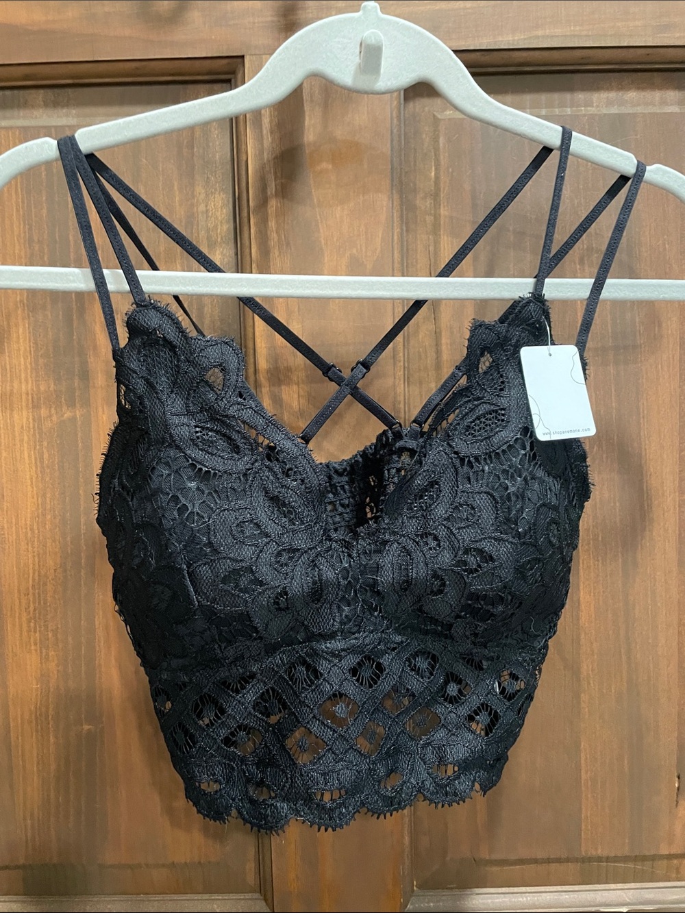 Anemone Black Lace Bralette with Crisscross Straps